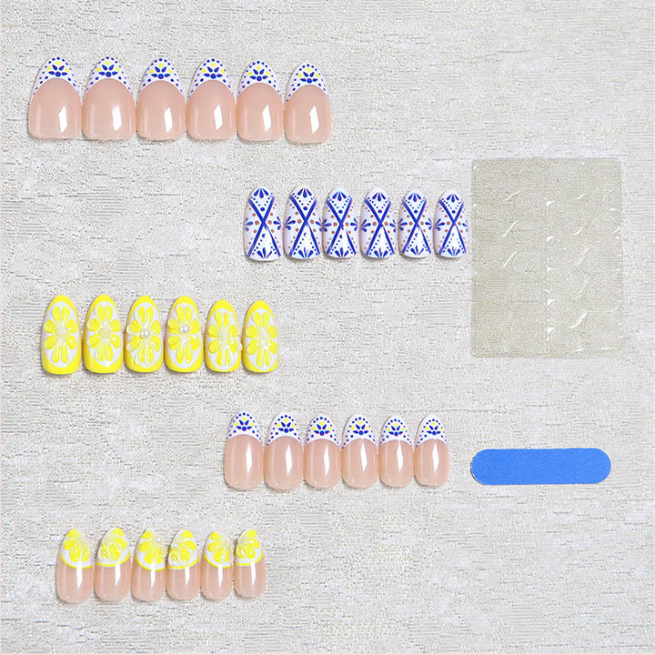 Artificial nail set with creative lemon and flower patterns Stornfield