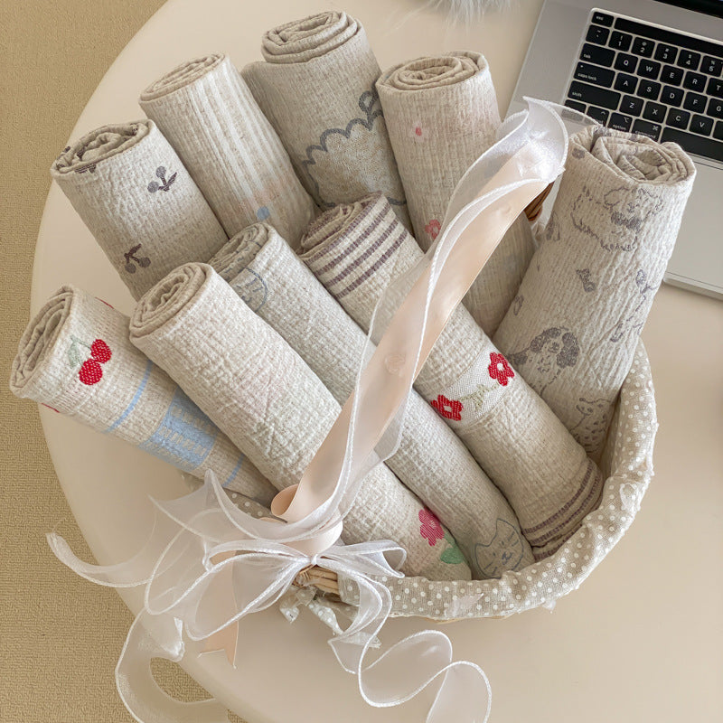 Quilted Cotton Pillowcase Pair with Embroidered Lamb Motif and Soft Crinkle Texture