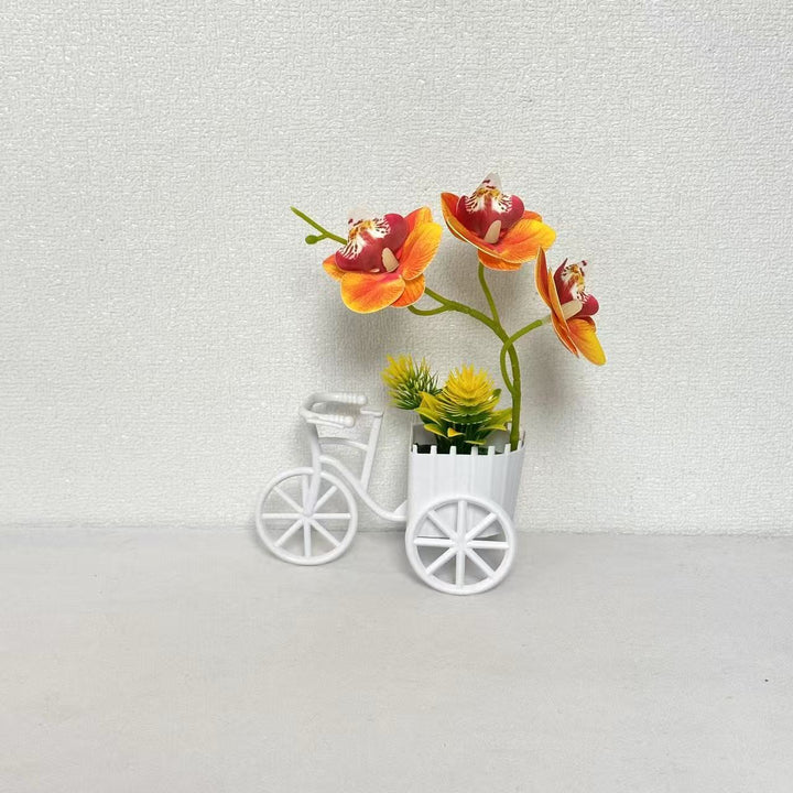 Decorative Bicycle Planter with Faux Orchid Arrangement for Decor