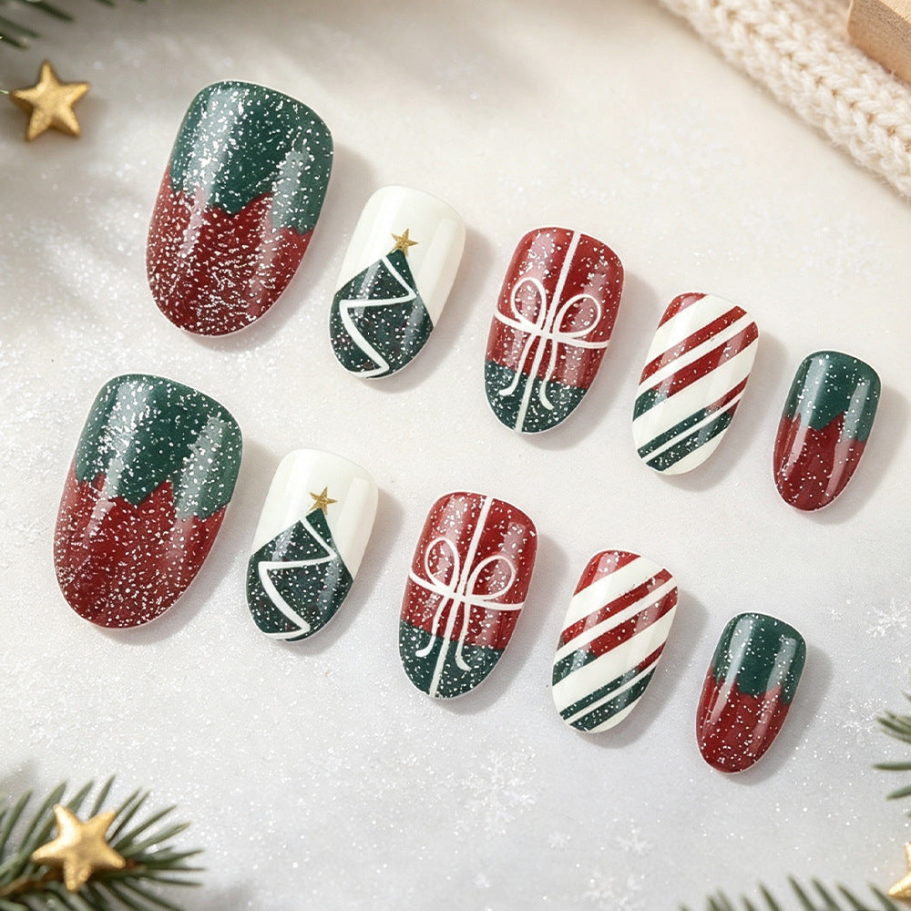 Festive Christmas-Themed Press-On Nail Art Stornfield