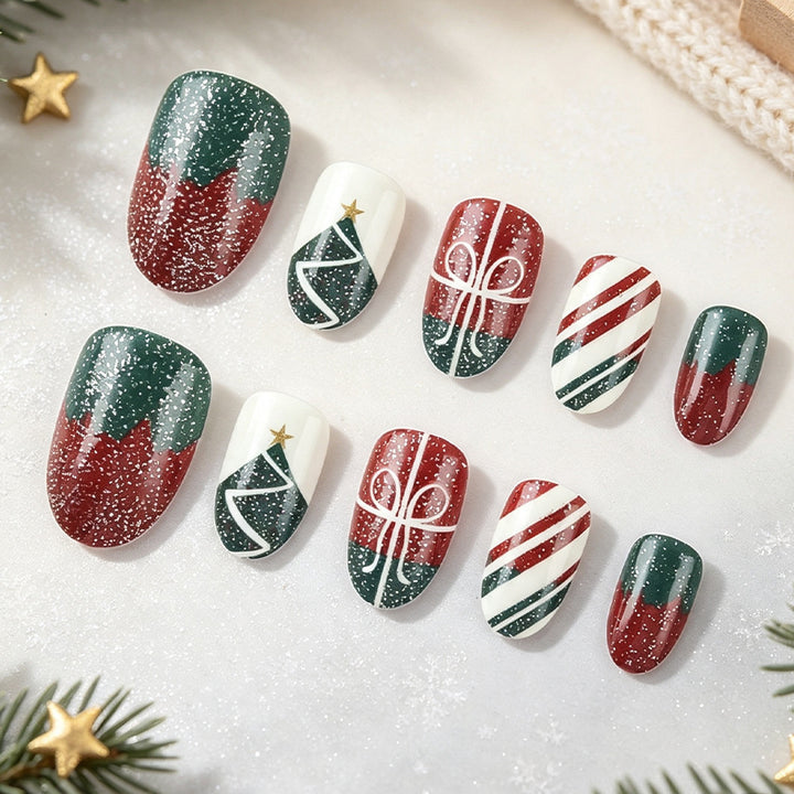 Festive Christmas-Themed Press-On Nail Art Stornfield