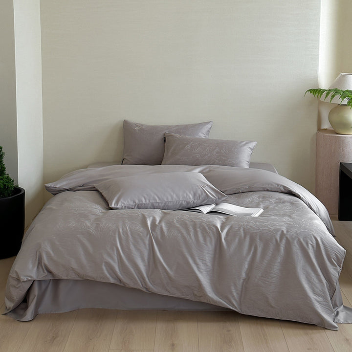 Jacquard Cotton-Sateen Duvet Cover Set with Subtle Woodgrain Texture