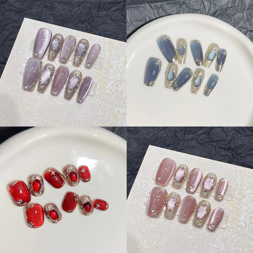 Elegant Press-On Nail Set with Artistic Metallic Design Stornfield