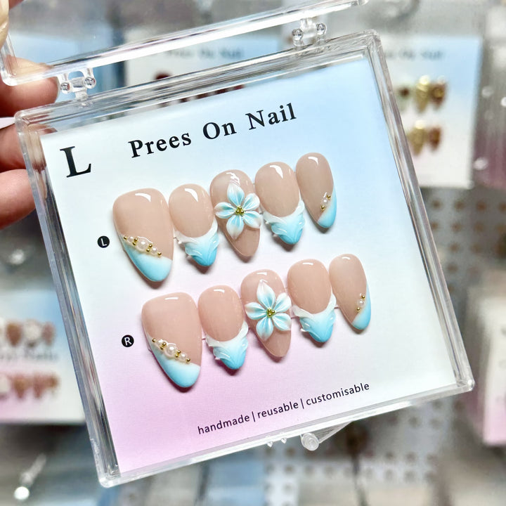 Handmade Floral-Embellished Press-On Nail Art Set