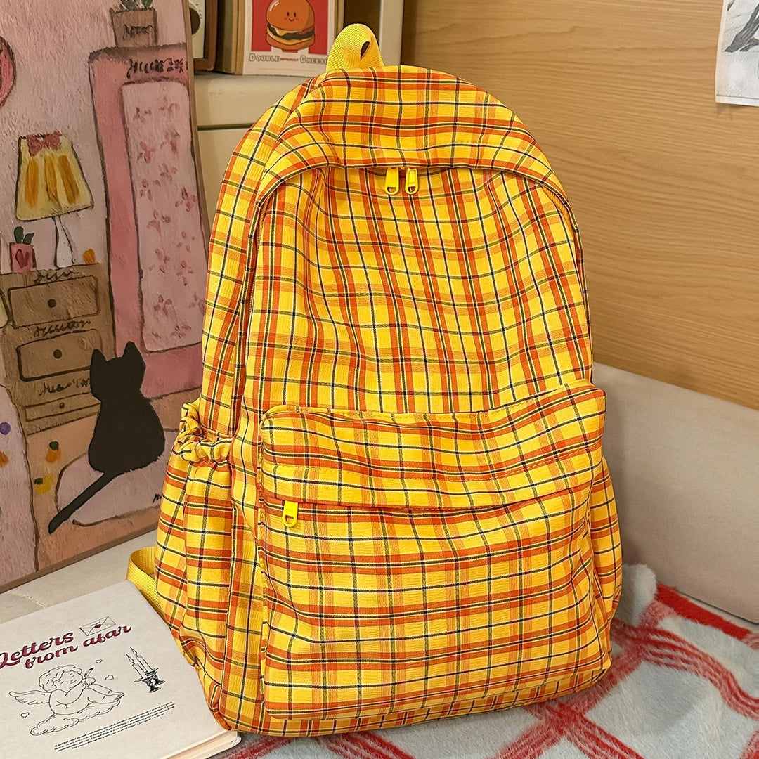 Backpack with Practical Check Pattern and Cute Plush Pendant Stornfield