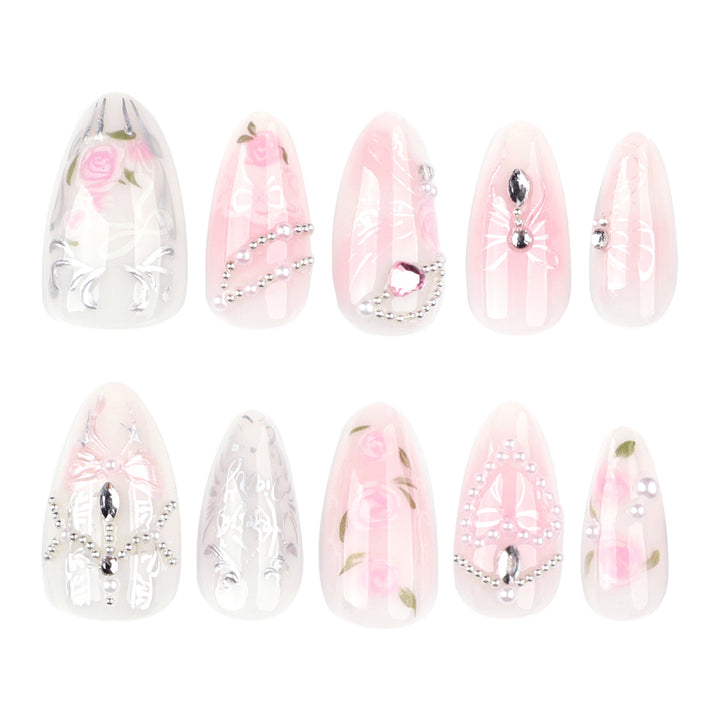 Artistic nail extensions with elegant flower decoration Stornfield