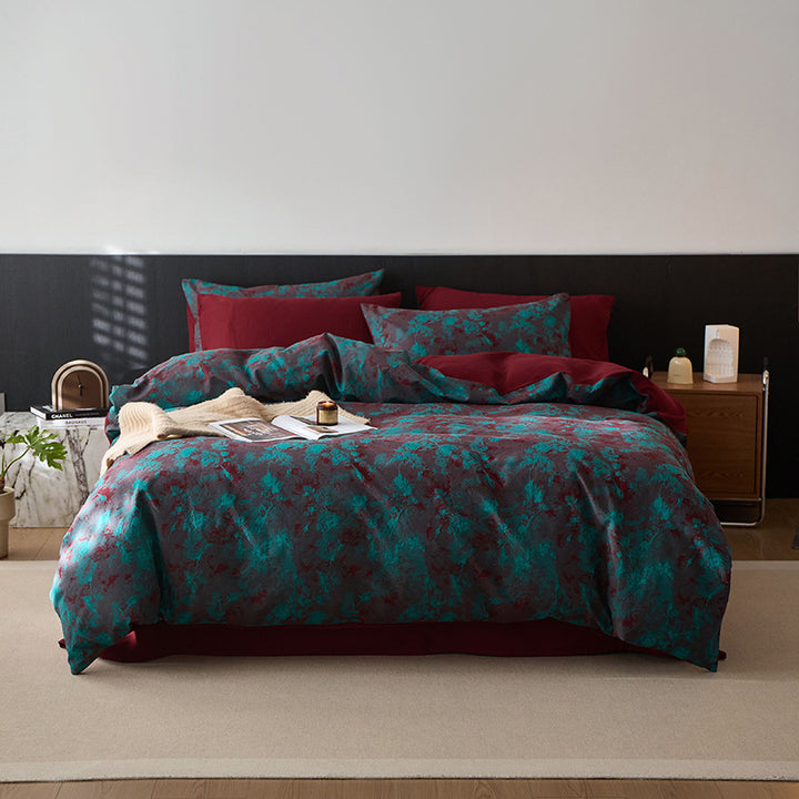 Bedding set made of cotton satin with abstract watercolor pattern and reversible function