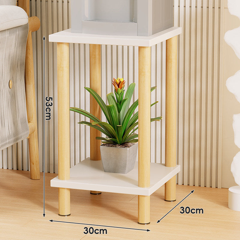 Tiered Square Side Table Plant Stand with Natural Wood Legs