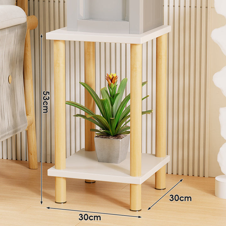 Tiered Square Side Table Plant Stand with Natural Wood Legs