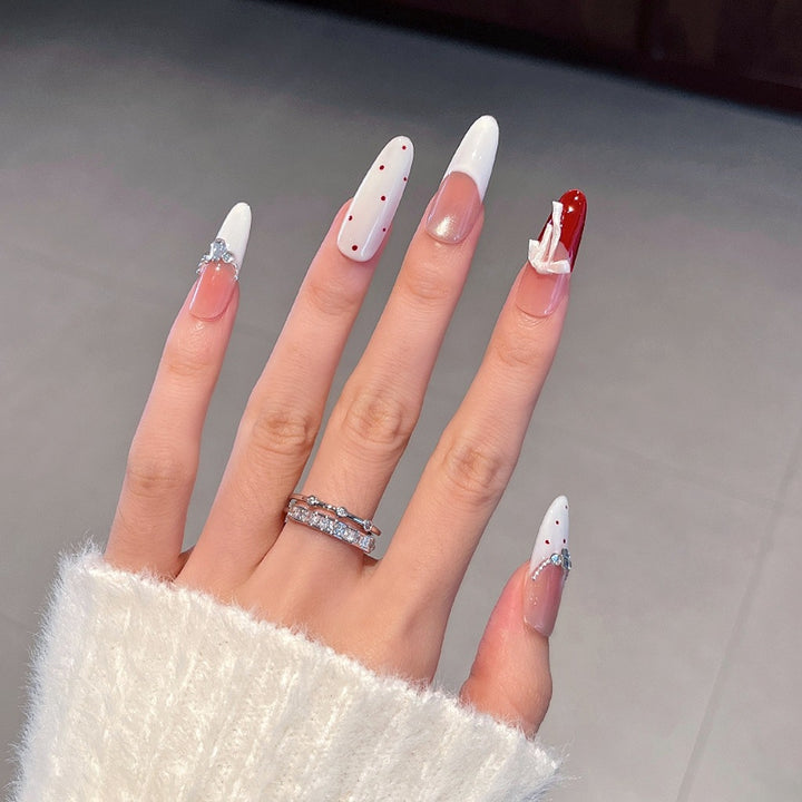 Decorative Press-On Nails with Bow and Gem Accents Stornfield
