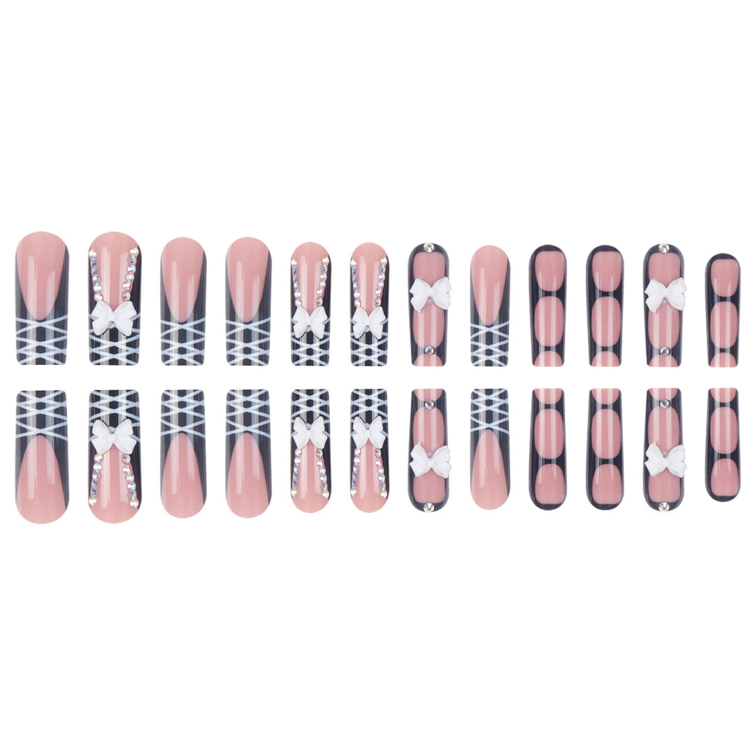 Stiletto Press-On Nail Set with Decorative Bow and Gem Accents Stornfield