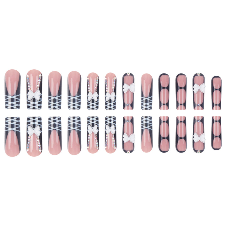 Stiletto Press-On Nail Set with Decorative Bow and Gem Accents Stornfield