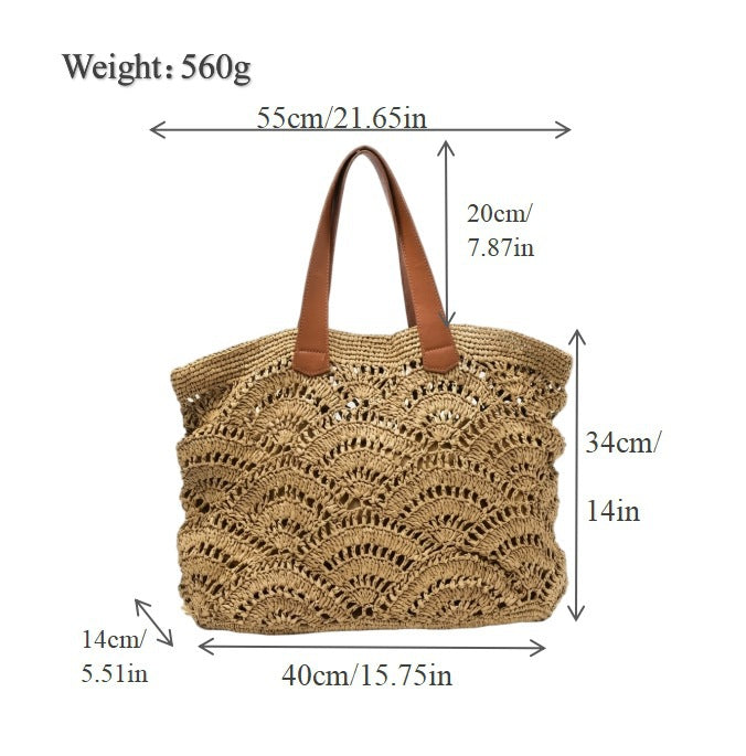 Hand-knotted beach bag with elegant wave design Stornfield
