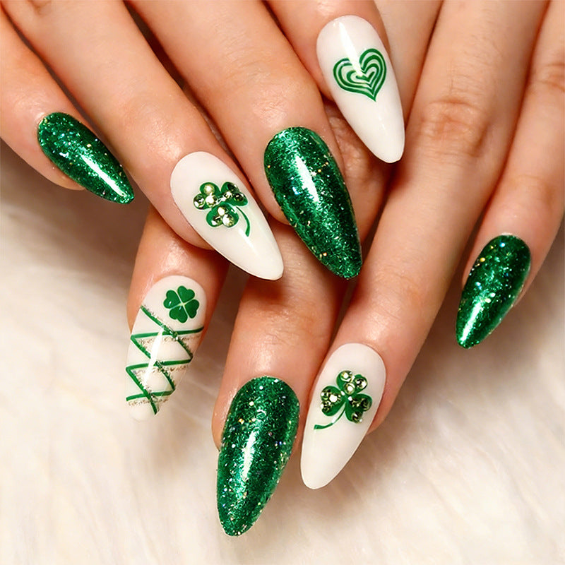Artificial nail set with glamorous glitter and lucky designs Stornfield