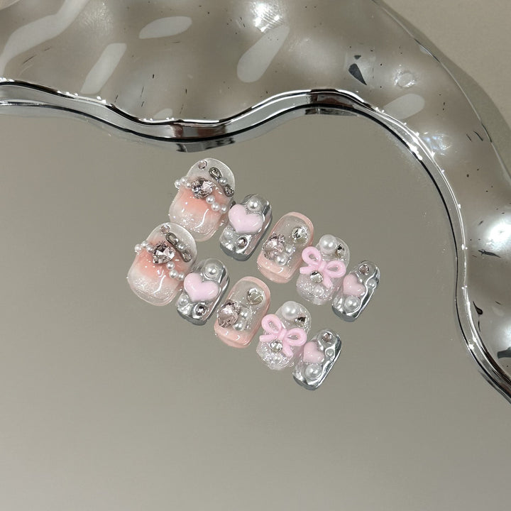 Pearl and Rhinestone Decorative Press-On Nail Set