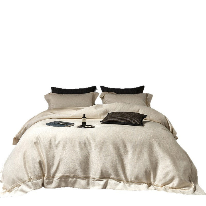 Luxury Jacquard-Textured Cotton-Blend Duvet Cover Set with Envelope Shams