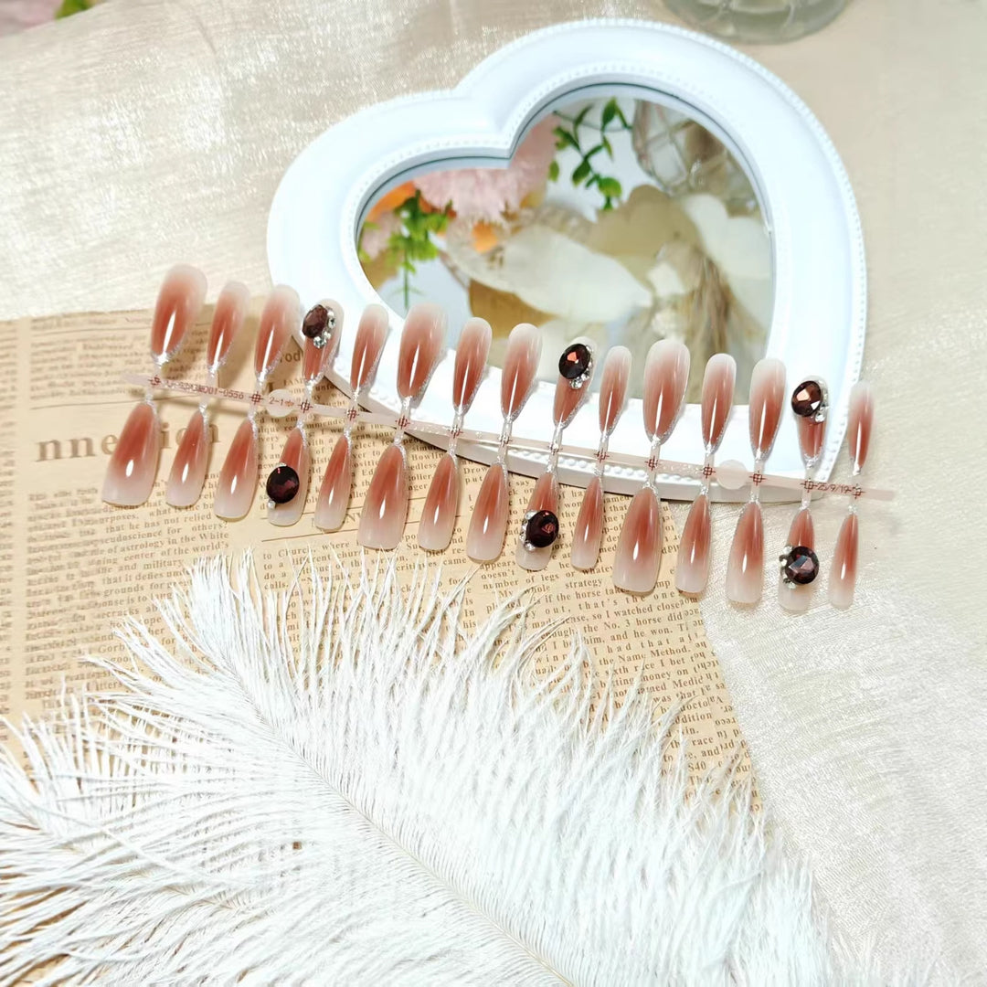 Elegant Artificial Nails with Shimmering Gradient and Sparkling Accents Stornfield