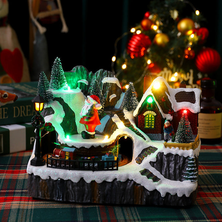 Illuminated Christmas village decoration with moving figures Stornfield