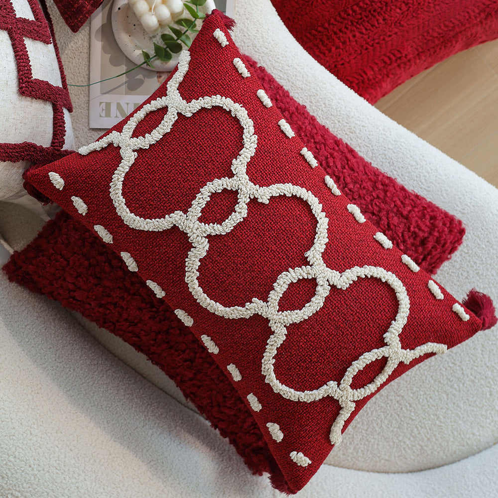 Rectangular decorative cushion with bouclé relief and tassels Stornfield
