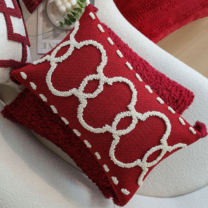 Rectangular decorative cushion with bouclé relief and tassels Stornfield