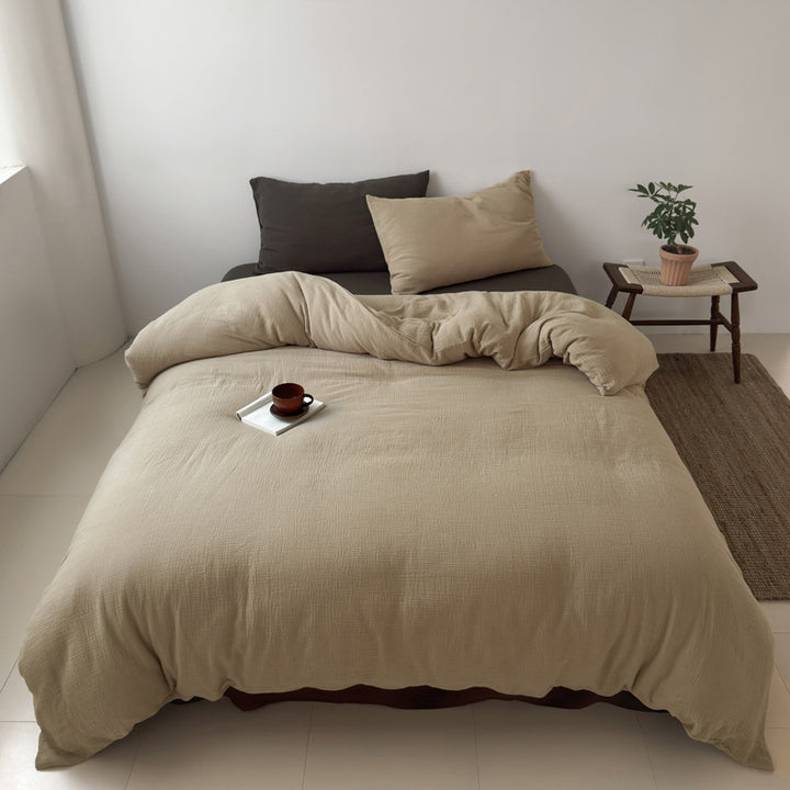 Washed Cotton Gauze Textured Duvet Cover Set with Deep-Pocket Fitted Sheet