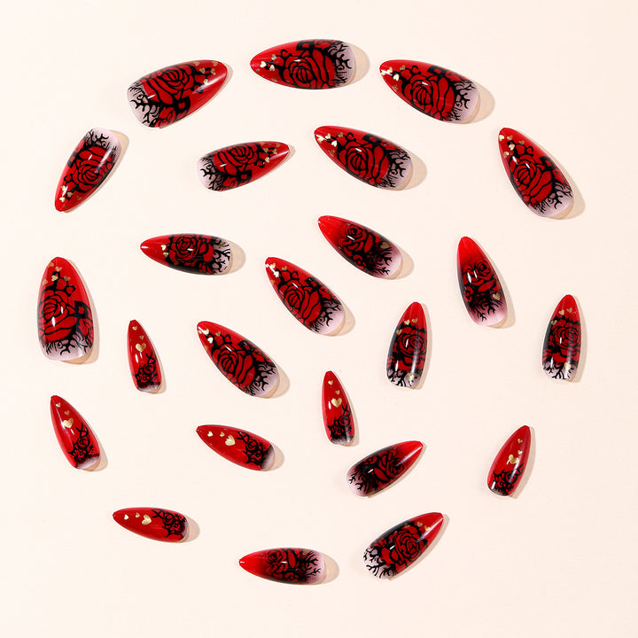 Gothic Rose-Design Stiletto Nail Art Extensions Stornfield