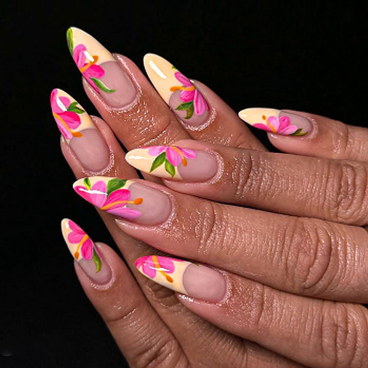 Artificial nail set with floral accents and glamorous finish Stornfield