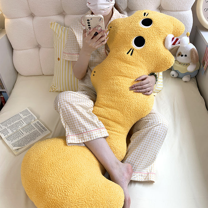 Extra-long plush neck support pillow in wavy cat shape