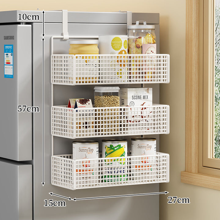 Over-the-Fridge Stacked Metal Mesh Hanging Storage Basket