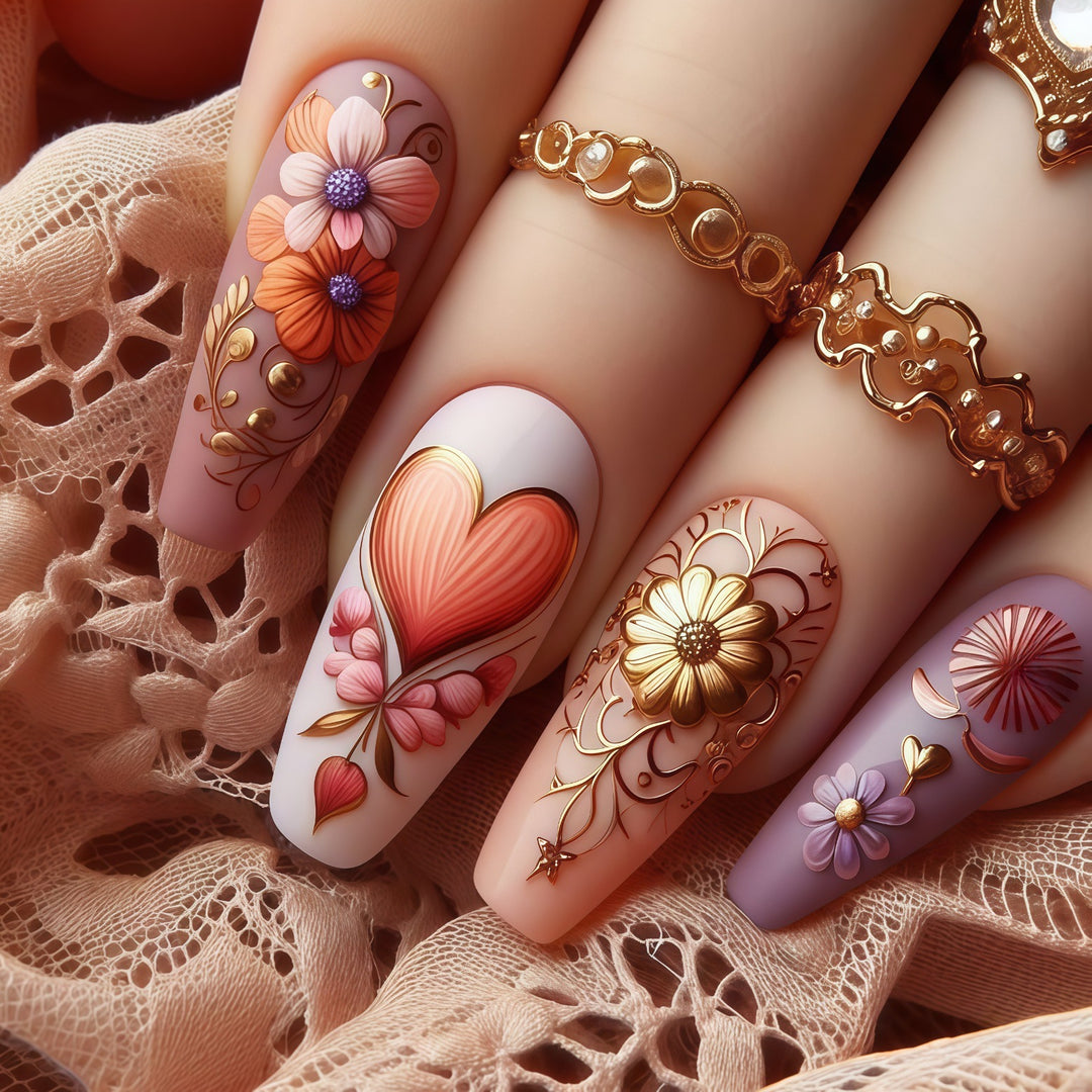 Artificial Nail Set with Romantic Floral Designs Stornfield
