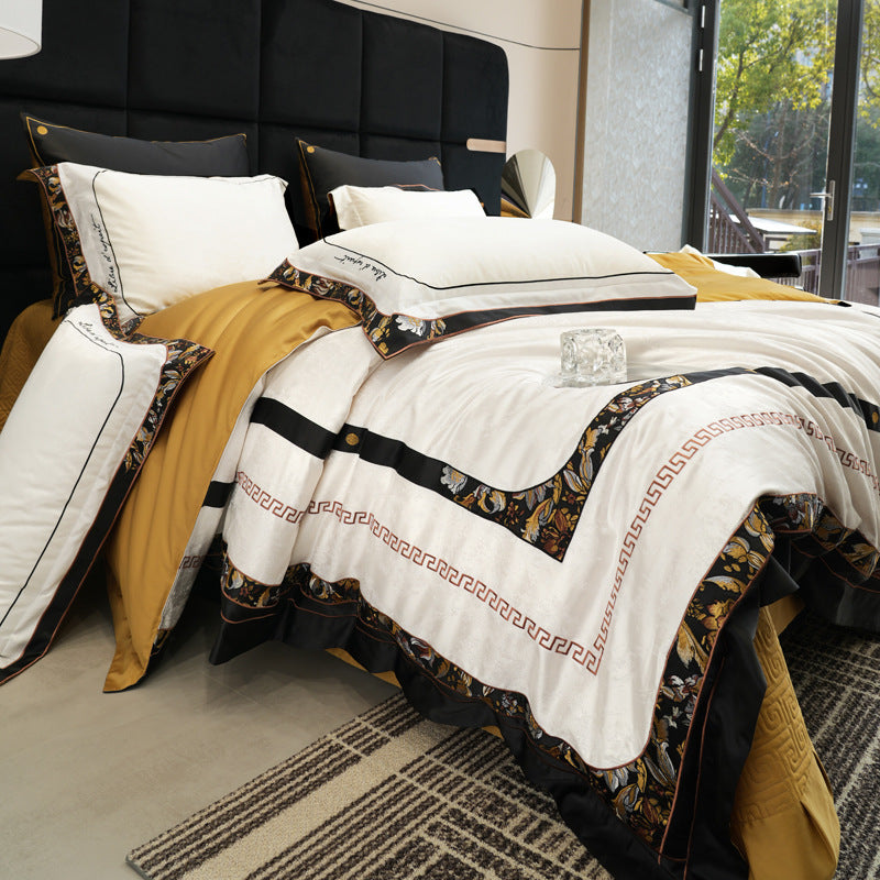 Luxury Jacquard Damask Cotton-Sateen Duvet Cover Set with Envelope Pillow Shams