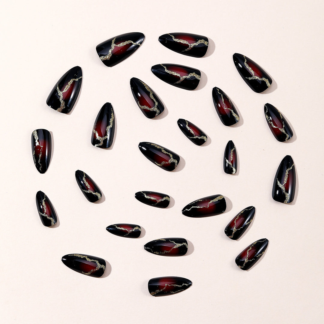 Glossy Stiletto Nail Art Extensions with Gold Accents Stornfield