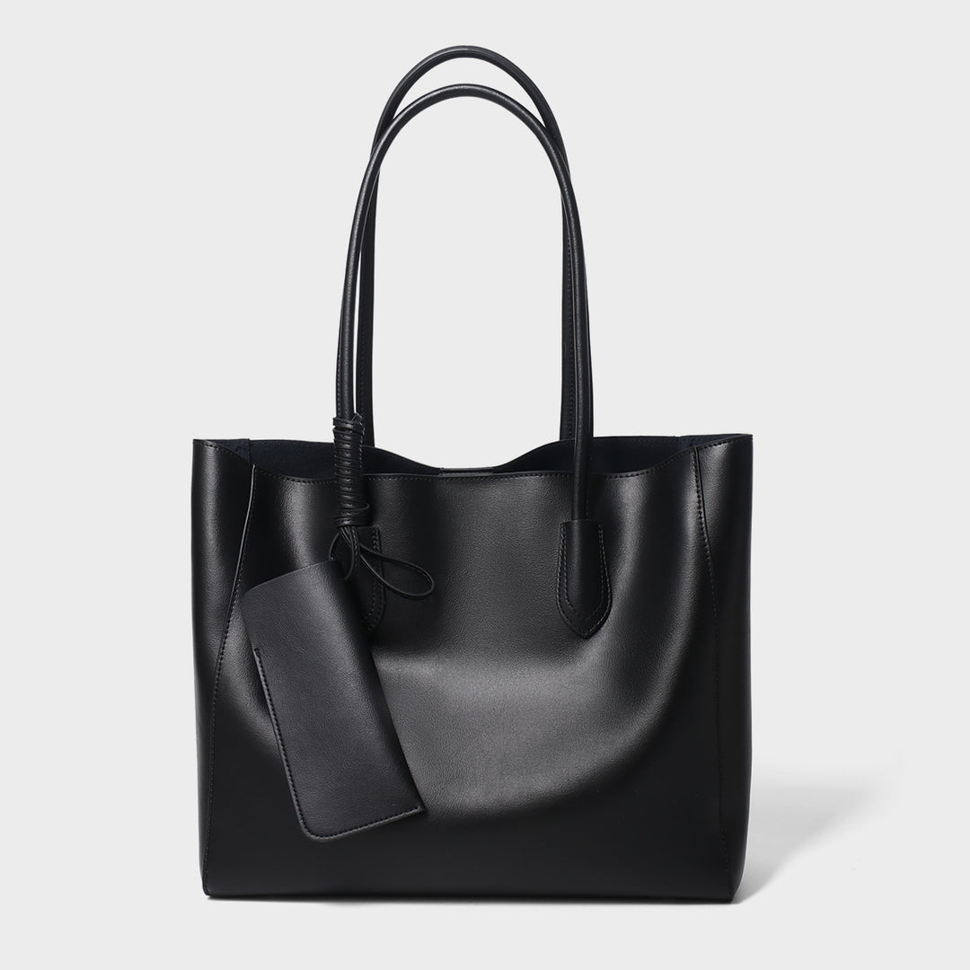 Leather Structured Tote Bag with Detachable Pouch