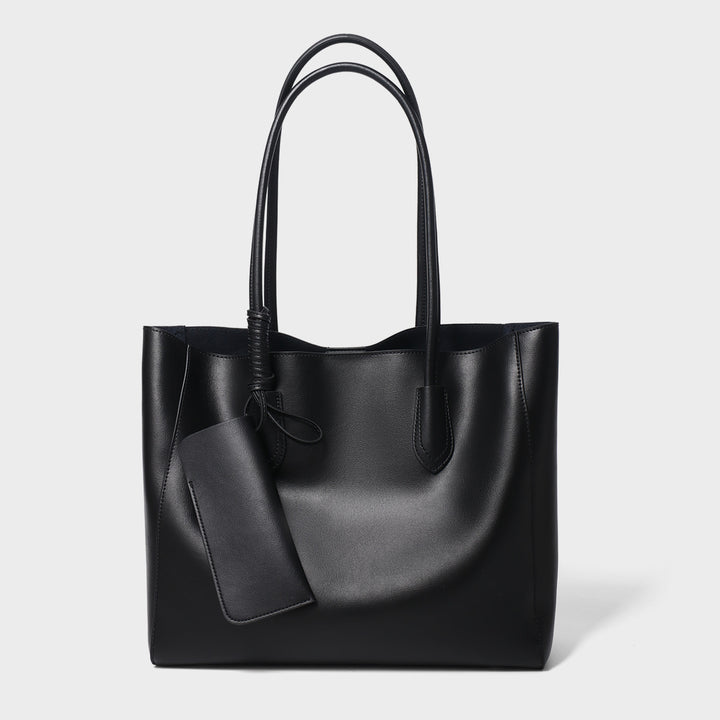 Leather Structured Tote Bag with Detachable Pouch