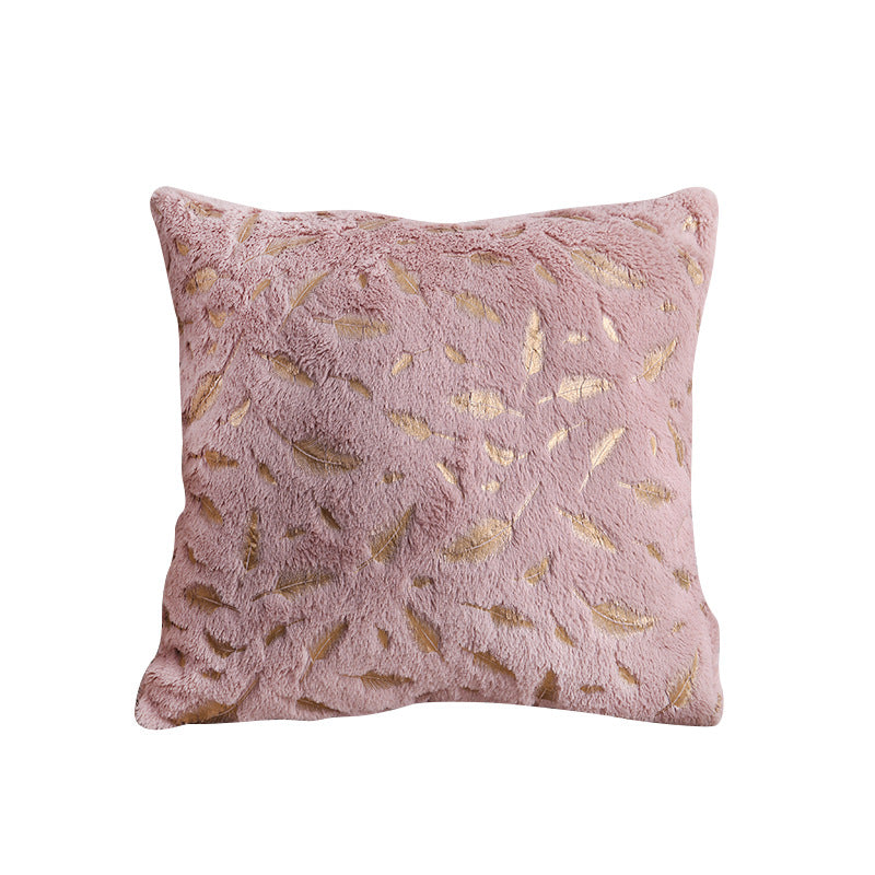 Plush Faux Fur Square Throw Pillow Cover with Metallic Leaf Embroidery