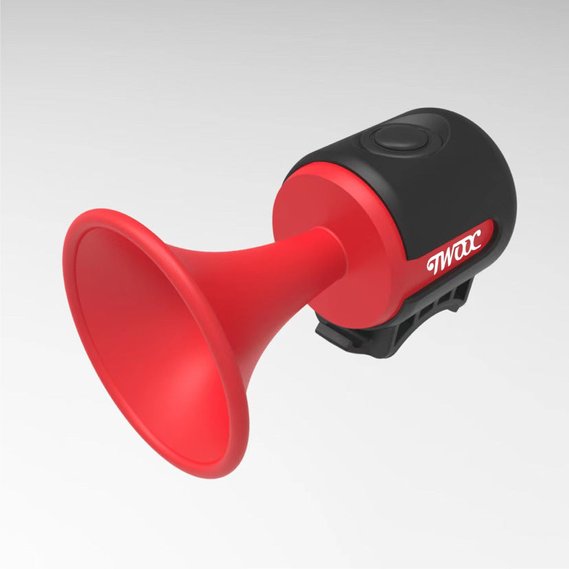 rechargeable high-decibel electric bicycle horn with trumpet-style mount and splash-resistant housing Stornfield