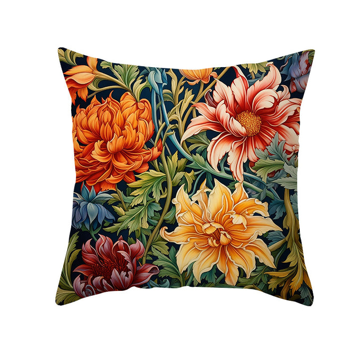 Vintage Botanical Tapestry-Style Cotton-Linen Square Throw Pillow Cover
