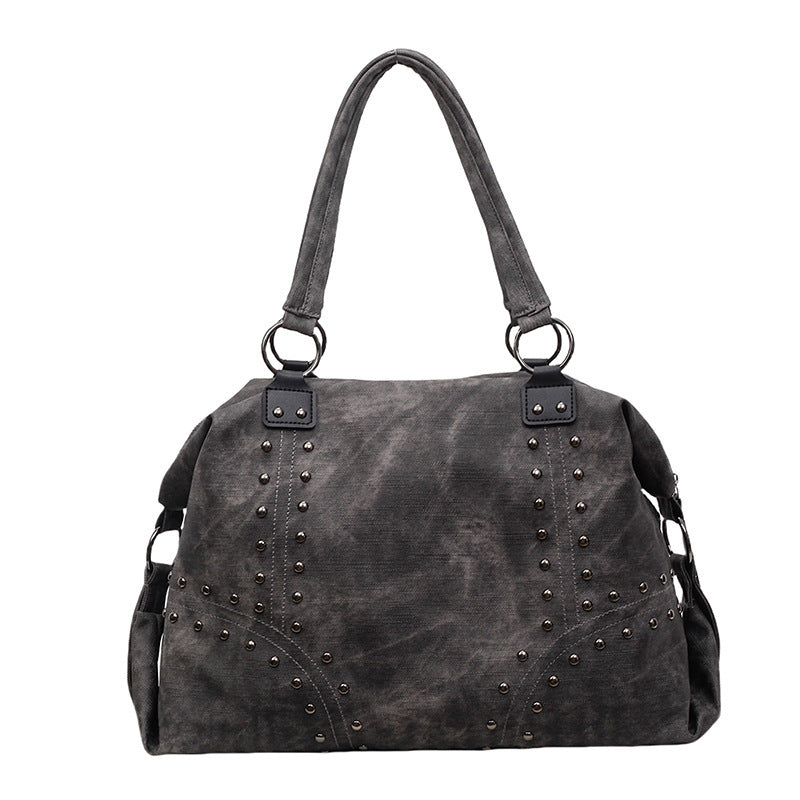 Stylish Suede Tote Handbag with Decorative Studs