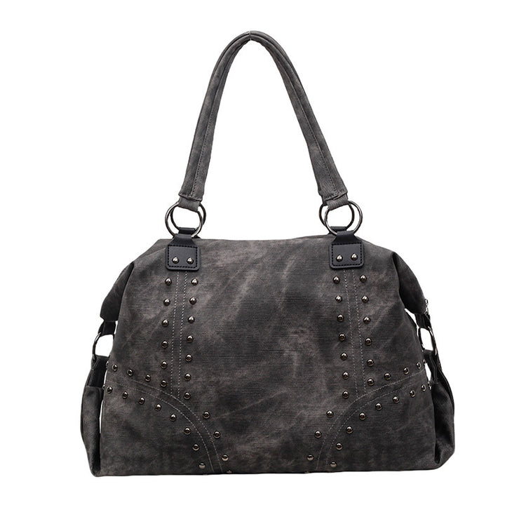Stylish Suede Tote Handbag with Decorative Studs