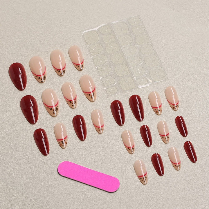 Elegant Decorative Press-On Nail Set with Animal Print Accent