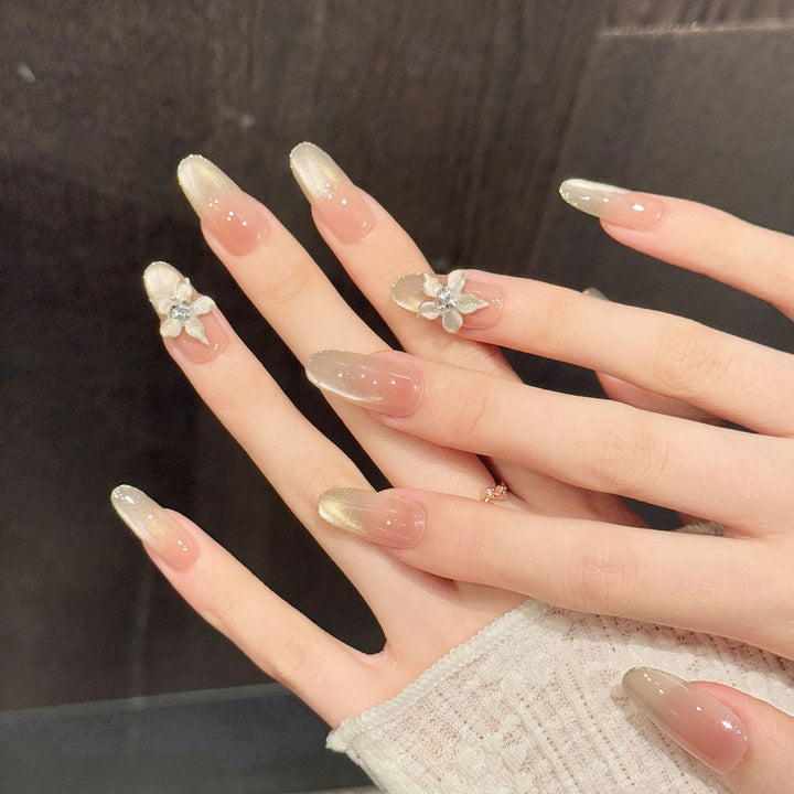 Elegant Ombre Nail Art Set with Floral Accents