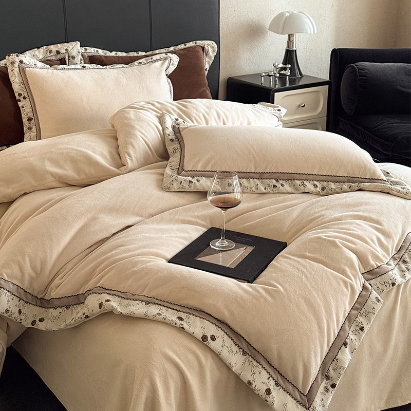 Plush Brushed Microfiber Duvet Cover & Sham Set with Floral Scalloped Trim