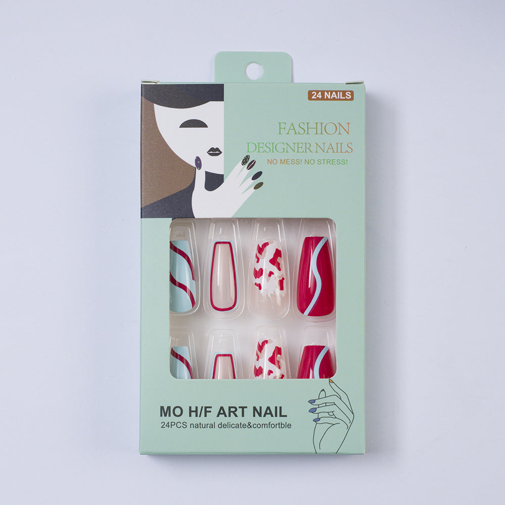 Artificial nails with creative heart pattern and elegant wave design Stornfield