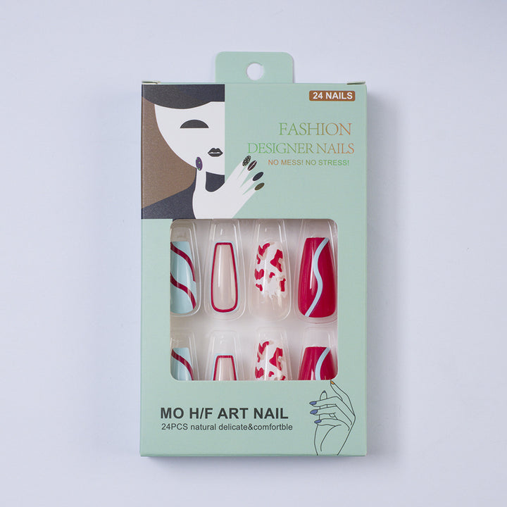 Artificial nails with creative heart pattern and elegant wave design Stornfield
