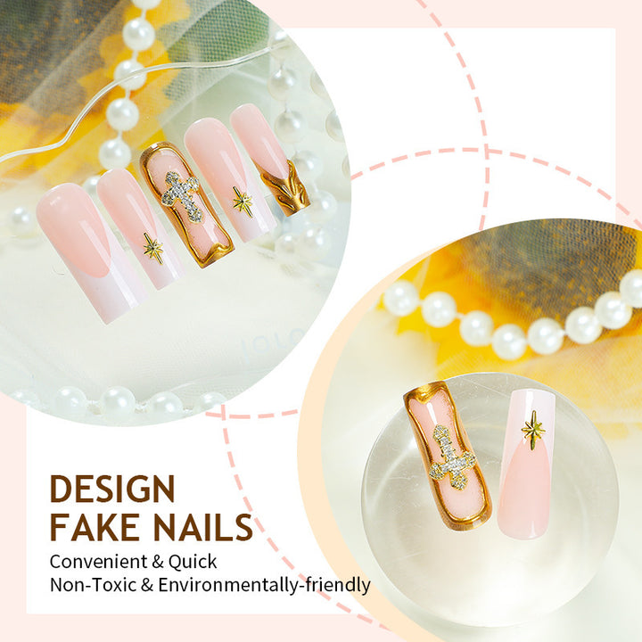 Artificial nail set with romantic flower and glitter accents Stornfield