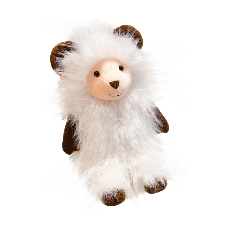 Plush Fluffy Ram-Inspired Teddy with Long Faux-Fur Coat and Embroidered Face Stornfield