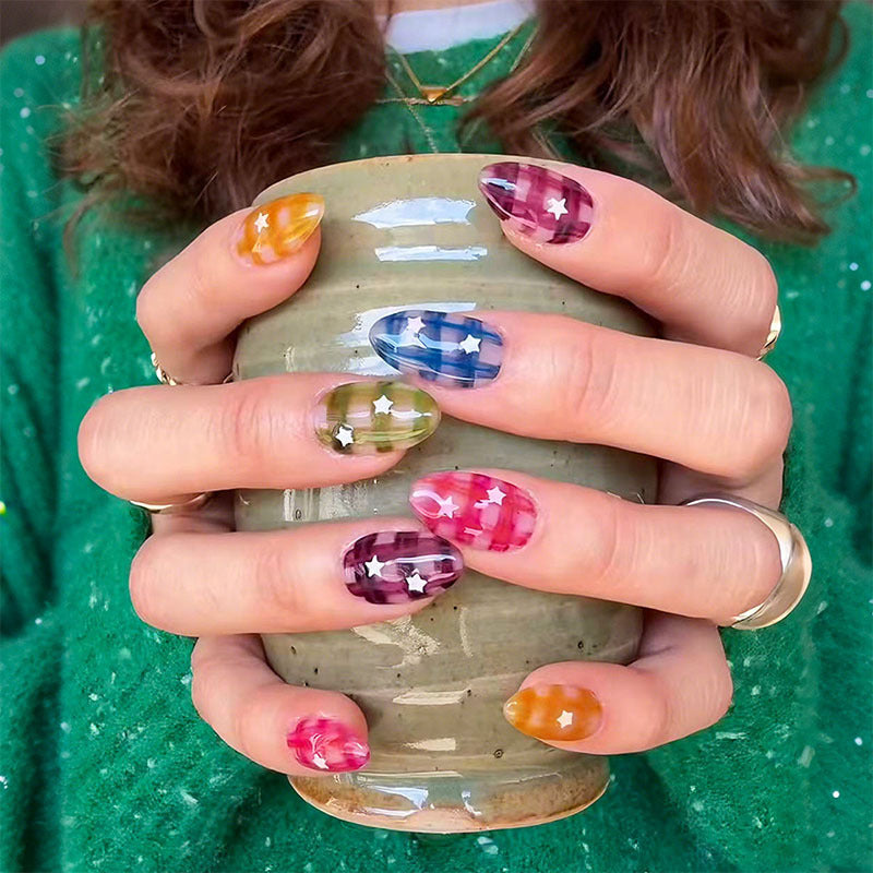 Art nail set with colorful star designs Stornfield