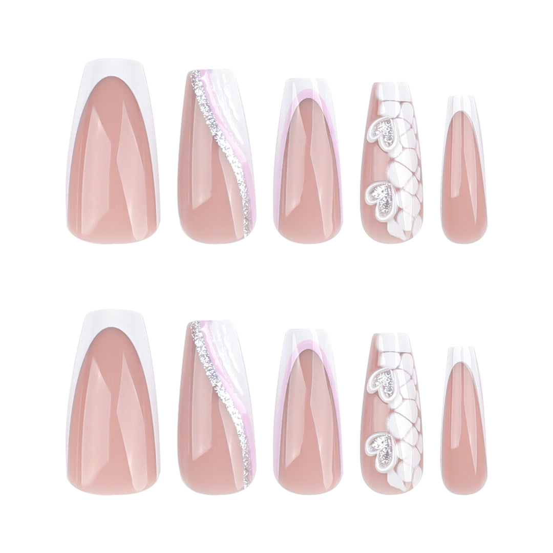 Artful Nail Extensions with Heart Design and Glitter Accents Stornfield