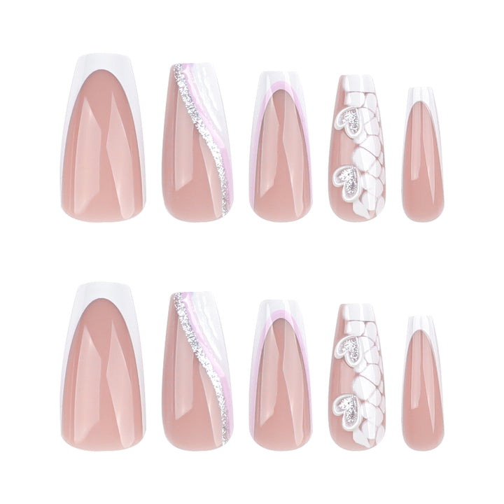 Artful Nail Extensions with Heart Design and Glitter Accents Stornfield