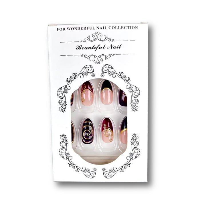 Artistic Press-On Nail Set with Vintage Design